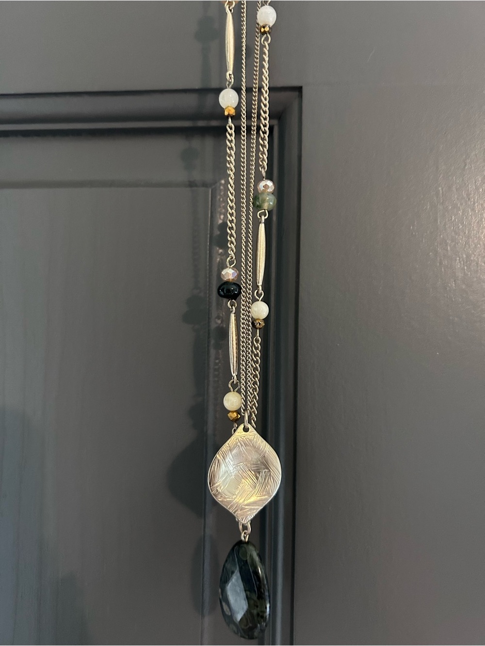 Gold-Tone Pendant Necklace with Black & White Bead Accents